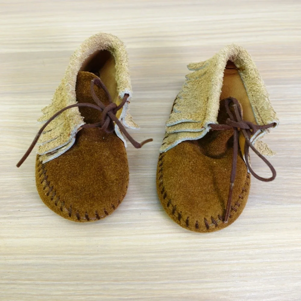 Taos Baby 2 Brown Tan Suede Fringe Moccasin Bootie Southwestern Handmade Vtg